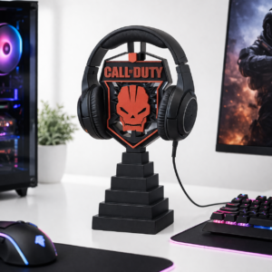 modern guitar shaped headphone stand – matte black