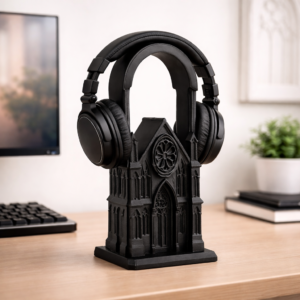 modern guitar shaped headphone stand – matte black