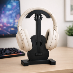 modern guitar shaped headphone stand – matte black