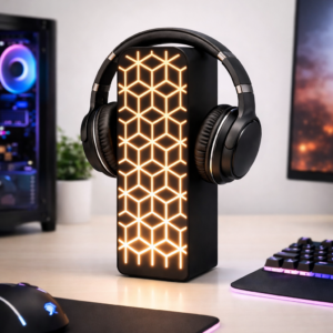 modern guitar shaped headphone stand – matte black