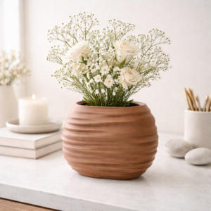 minimalist rustic textured oval planter & vase – earthy brown