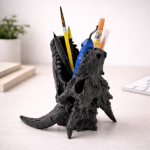 gothic dragon skull pen holder & desk organizer (matte black)