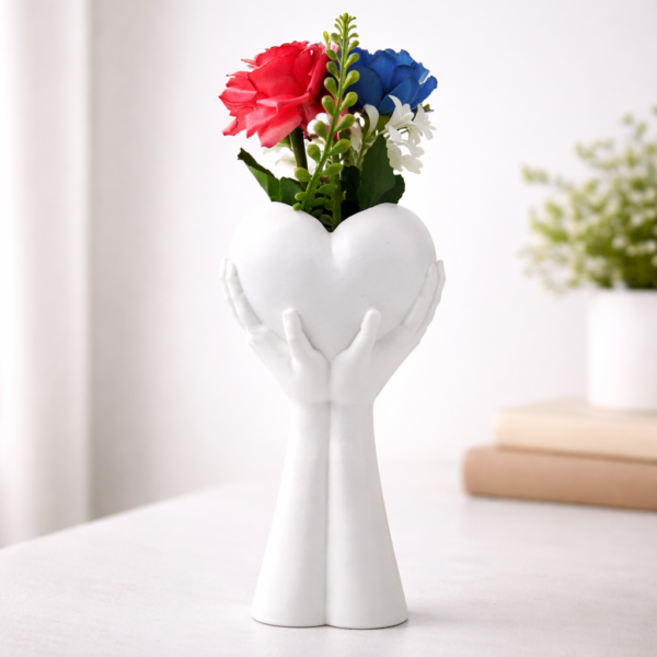 heart in hands sculptural vase – premium romantic home decor