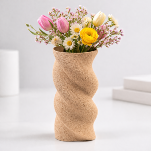 abstract spiral heart vase – textured beige
