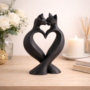 premium cat love showpiece – 3d printed couple cats heart sculpture