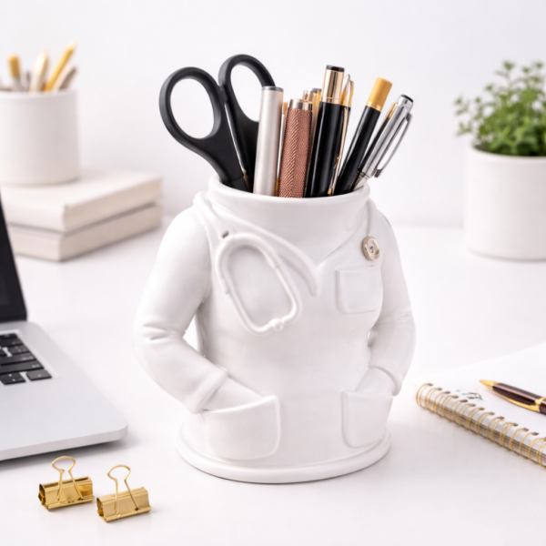 doctor coat pen holder & medical desk organizer (matte white)