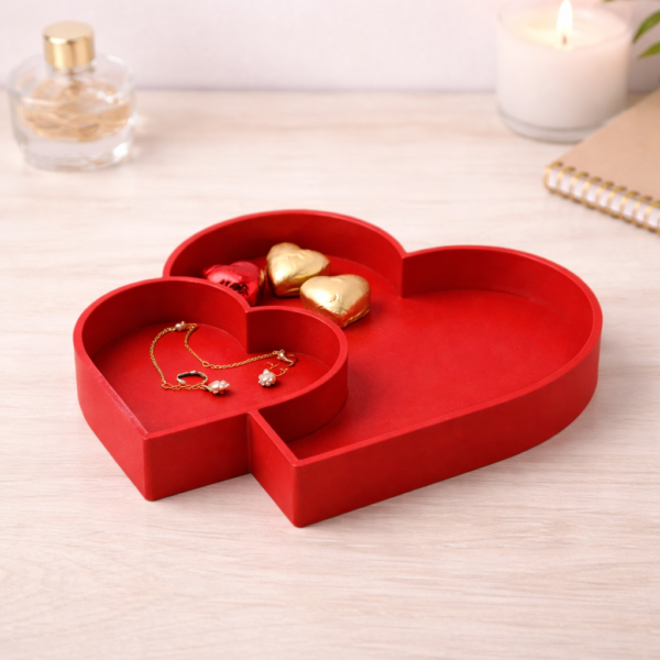 dual heart decorative catchall tray & jewelry bowl – romantic decor (red)