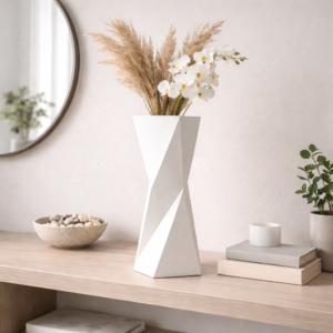 premium 300mm tall geometric polygon vase – modern decor (matte white)