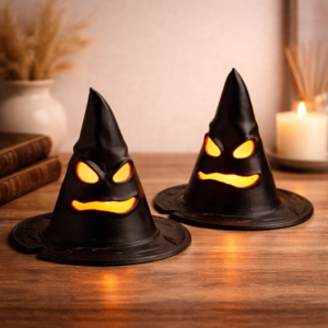 haunted witch hats – gothic tabletop decor (set of 2)
