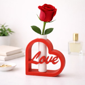 premium love heart single stem vase – romantic desk & home decor (red & white)
