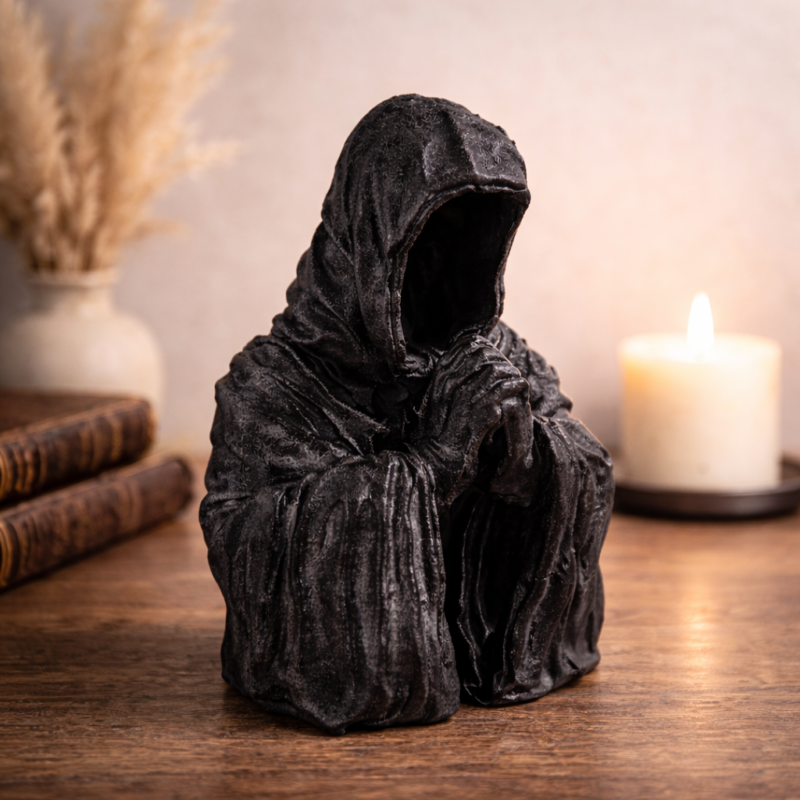 premium praying reaper figurine – gothic hooded sculpture & dark aesthetic decor