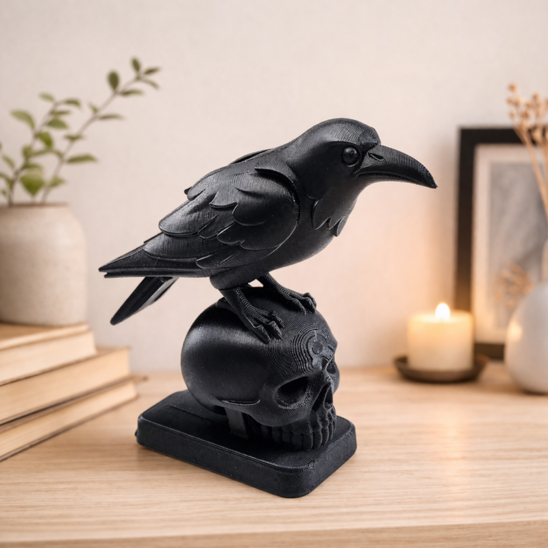raven on skull – gothic dark aesthetic showpiece