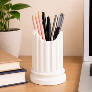 premium greek column pen stand – desk organizer (matte white)