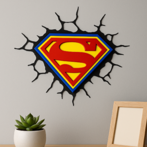 superhero wall art logo | multicolor 3d wall hanging with crack effect