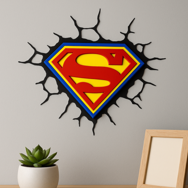 superhero wall art logo | multicolor 3d wall hanging with crack effect