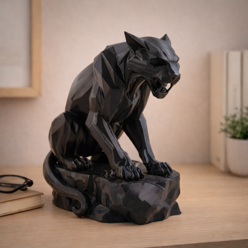 premium geometric tiger statue – modern black wild cat showpiece